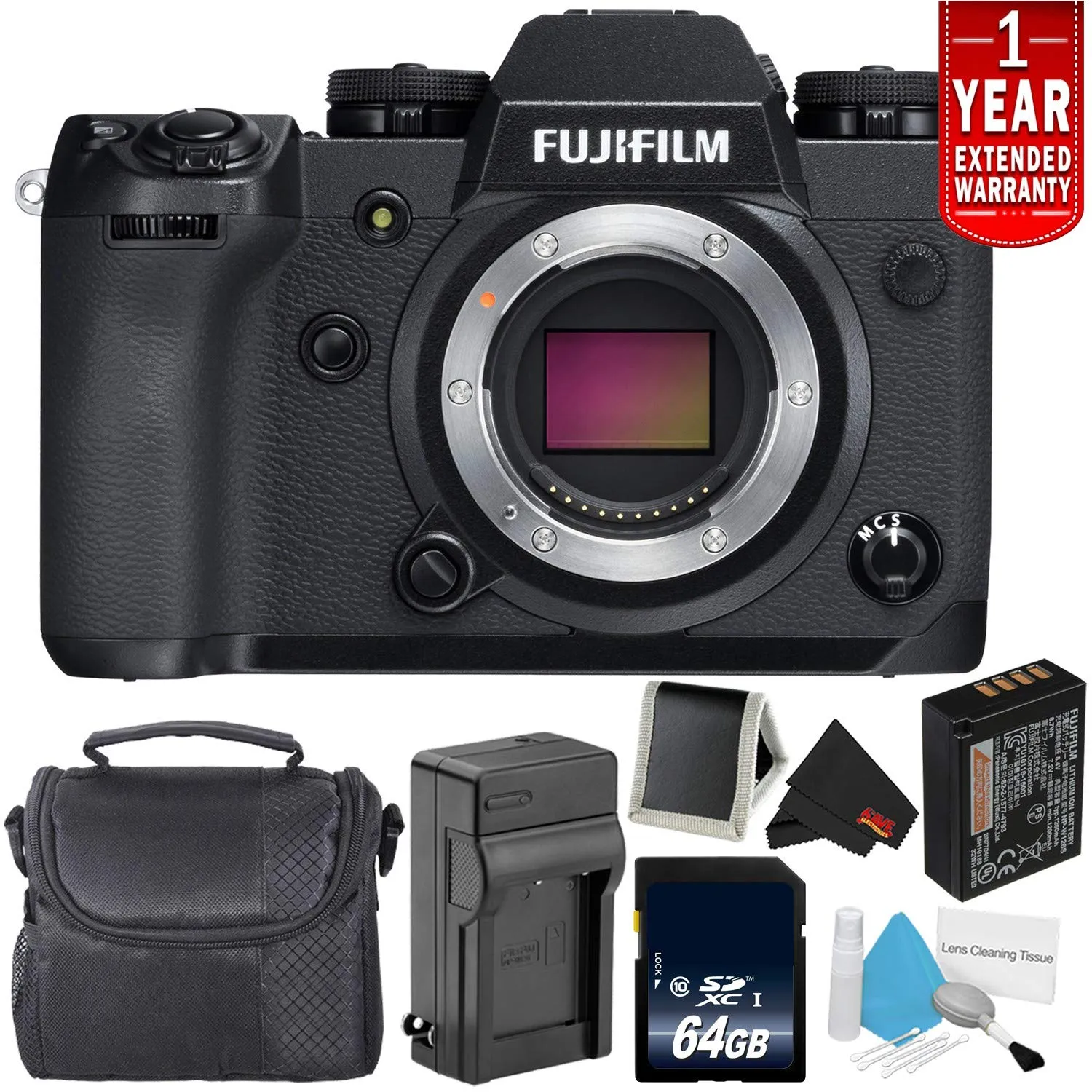 Fujifilm X-H1 Mirrorless Digital Camera (Body Only, 16568731) Bundle with 64GB Memory Card