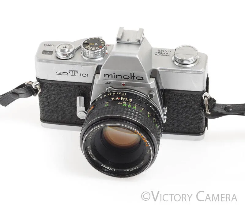 Minolta SRT101 SRT 101 Chrome 35mm Camera with 50mm F1.7 Lens -Clean, New Seals-