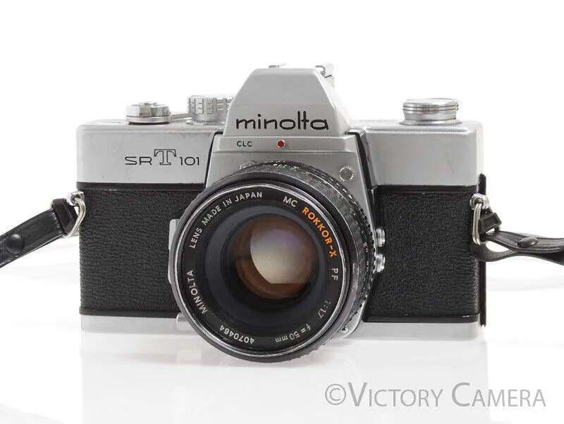 Minolta SRT101 SRT 101 Chrome 35mm Camera with 50mm F1.7 Lens -Clean, New Seals-