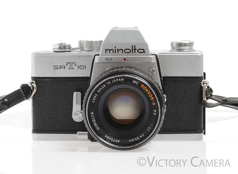 Minolta SRT101 SRT 101 Chrome 35mm Camera with 50mm F1.7 Lens -Clean, New Seals-