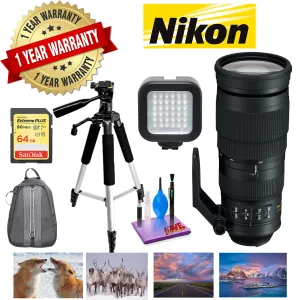 Nikon AF-S NIKKOR 200-500mm f/5.6E ED VR Lens with 1 Year Warranty, Sandisk 64GB Memory, Portable LED Light, and Deluxe