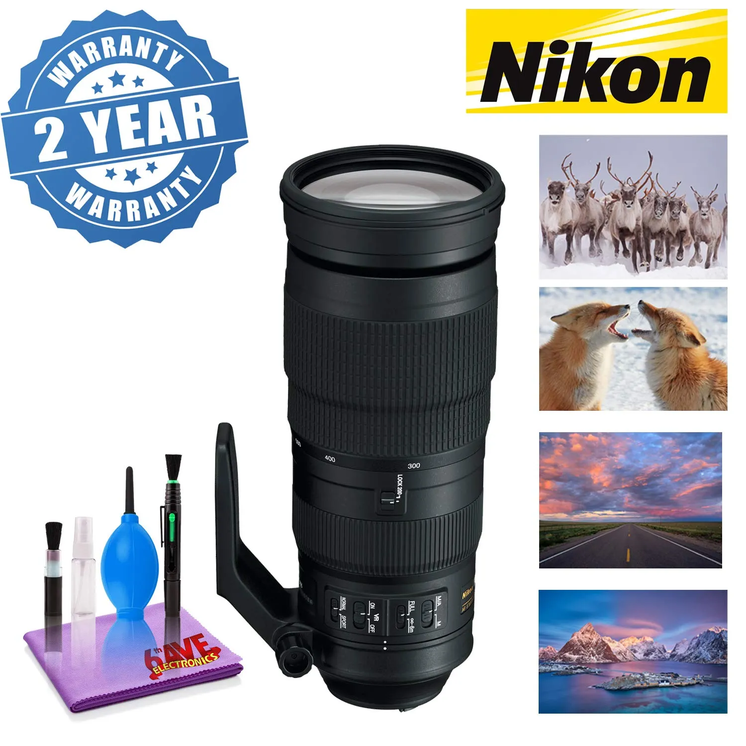 Nikon AF-S NIKKOR 200-500mm f/5.6E ED VR Lens with 2 Year Warranty