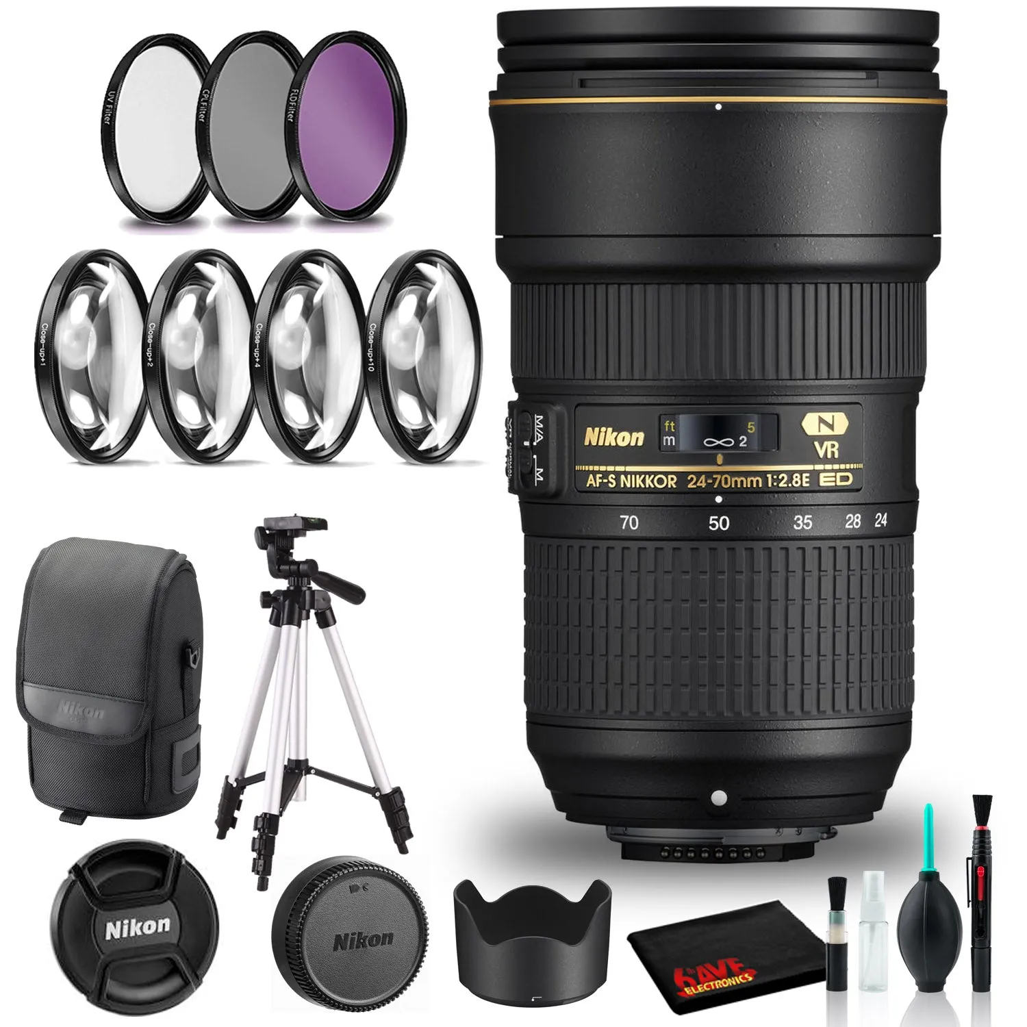 Nikon AF-S NIKKOR 24-70mm f/2.8E ED VR Lens(Intl Model) with Filters and Tripod