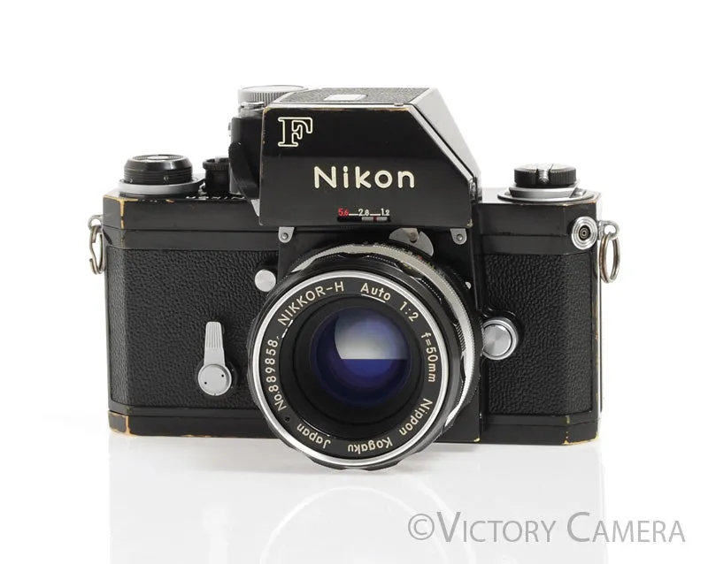 Nikon F Black Camera Body w/ FTN Photomic Prism & 50mm f2 Lens -Nice-