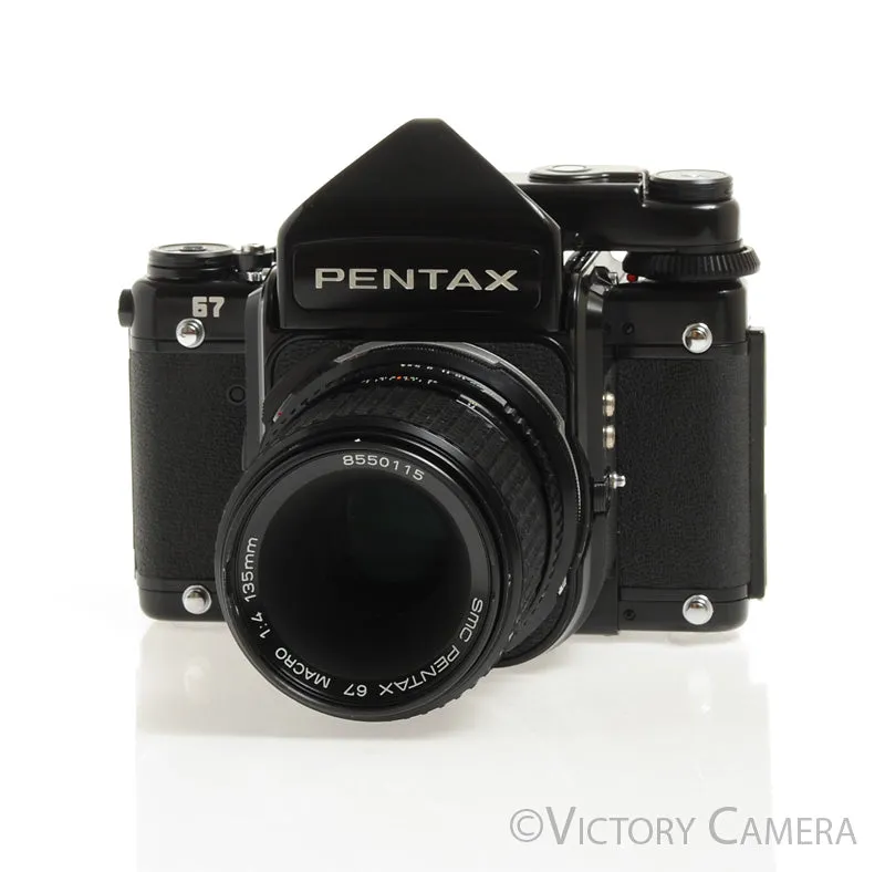 Pentax 6x7 67 MLU Mirror Lock Camera w/ 135mm Macro Lens -Good Seals- [EX ]