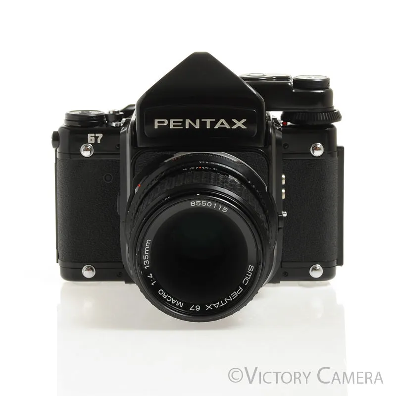 Pentax 6x7 67 MLU Mirror Lock Camera w/ 135mm Macro Lens -Good Seals- [EX ]