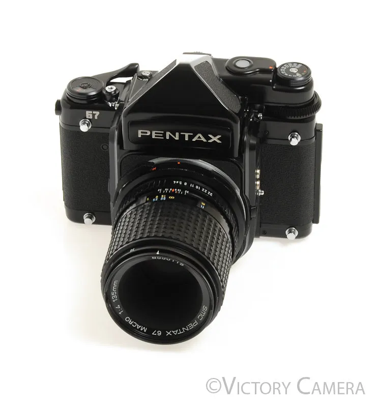 Pentax 6x7 67 MLU Mirror Lock Camera w/ 135mm Macro Lens -Good Seals- [EX ]