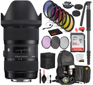 Sigma 18-35mm f/1.8 DC HSM Art Lens for Nikon F with Bundle Includes: Sandisk 64gb SD Card, 9PC Filter Kit   More